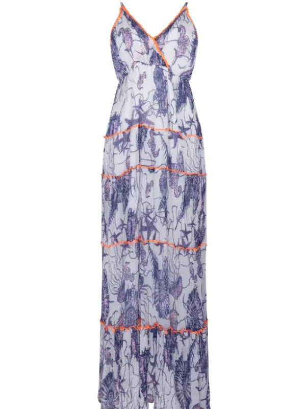 Place du Soleil Dresses | Beachwear^Patterned Maxi Dress In White And Purple S24 413