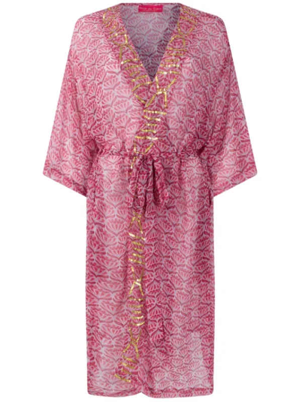 Place du Soleil Dresses | Beachwear^Rosa White And Gold Kimono Dress S24 416