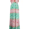 Place du Soleil Dresses | Beachwear^Tiered Maxi Dress In Green And Rosa Flowers S24 436