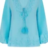 Pranella Tops | Beachwear^IZZADORA Neon Blue Embroidered Top