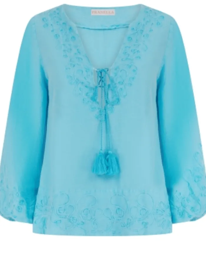 pranella_izzadora_neon_bl_0.webp Pranella Tops | Beachwear^IZZADORA Neon Blue Embroidered Top