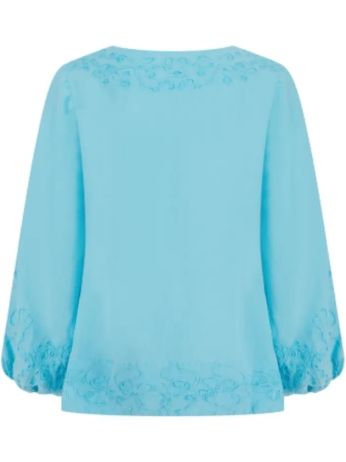 pranella_izzadora_neon_bl_1.webp Pranella Tops | Beachwear^IZZADORA Neon Blue Embroidered Top
