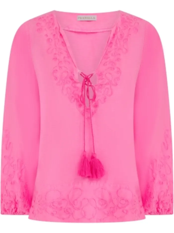 pranella_izzadora_neon_pi_0.webp Pranella Tops | Beachwear^IZZADORA Neon Pink Embroidered Top