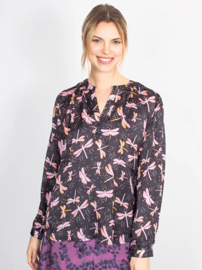 primrose_park_t_london_sa_0.webp Primrose Park London Tops | Gifts Under £50^Primrose Park T London Sandy Open Shirt Dragonfly 01 Pink On Black