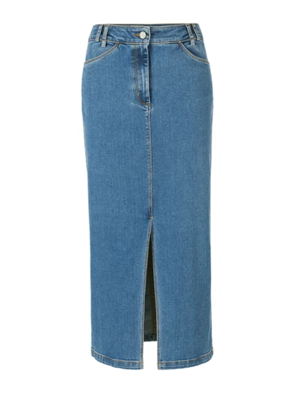Riani Skirts | Gifts Under £100^High Stretch Denim Midi Skirt In Blue Used Wash 444760 3401 Col