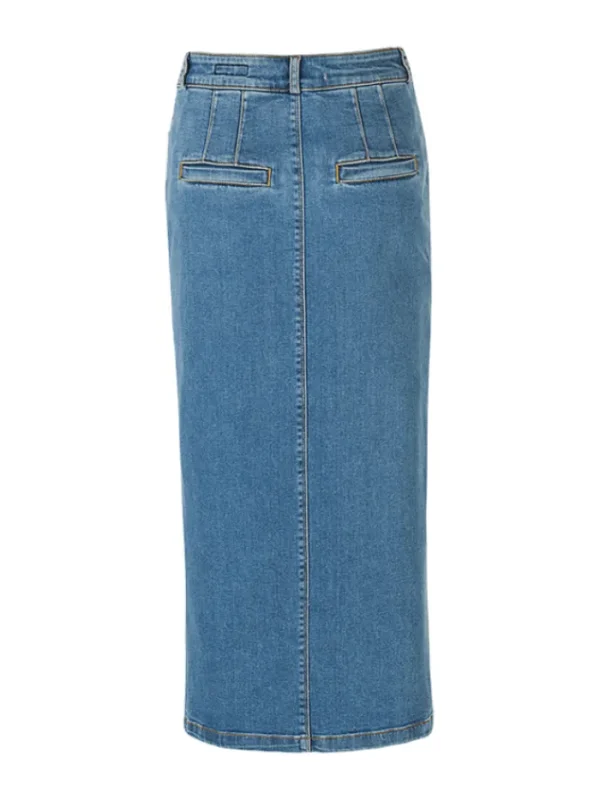 Riani Skirts | Gifts Under £100^High Stretch Denim Midi Skirt In Blue Used Wash 444760 3401 Col