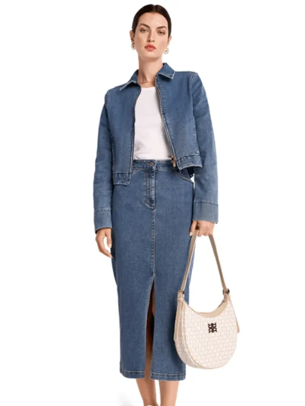 Riani Skirts | Gifts Under £100^High Stretch Denim Midi Skirt In Blue Used Wash 444760 3401 Col