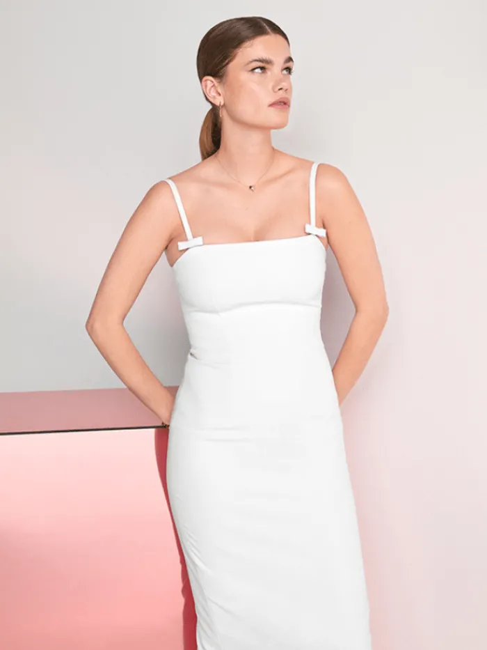riani_offwhite_slim_dress_1.webp Riani Dresses | Gifts Under £100^Off-White Slim Dress With Spaghetti Straps 216400-4139 110