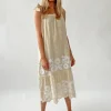 Rose And Rose Dresses | Gifts Under £250^ALBA Appliqued Sleeveless Sun Dress In Gold And White