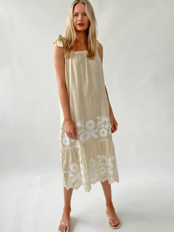 Rose And Rose Dresses | Gifts Under £250^ALBA Appliqued Sleeveless Sun Dress In Gold And White