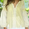 Rose And Rose Tops | Gifts Under £100^CAPRI Gold And White Long Sleeved Embroidered Top