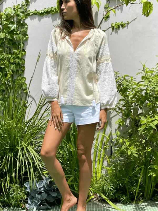 Rose And Rose Tops | Gifts Under £100^CAPRI Gold And White Long Sleeved Embroidered Top