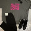 SAY IT WITH SONGS Sweatshirts And T-Shirts | Tops^T 'All You Need Is Love' Grey T-Shirt Neon Pink Prin