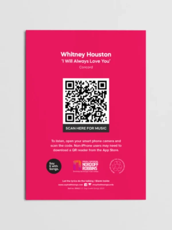 SAY IT WITH SONGS Gift Sale | Cards And Printed Frames^T 'I will always love you' by Whitney Houston Greeti