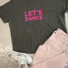 SAY IT WITH SONGS Sweatshirts And T-Shirts | Tops^T 'Let's Dance' Grey T-Shirt Neon Pink Print