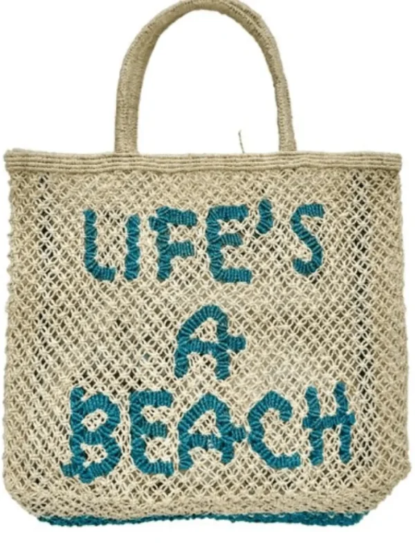 The Jacksons Beachwear | Bucket And Hobo Bags^London LIFE'S A BEACH Large Natural Jute Bag