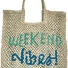 The Jacksons Tote Bags | Beachwear^London WEEKEND VIBES In Natural, Aqua And Cobalt Jute Bag