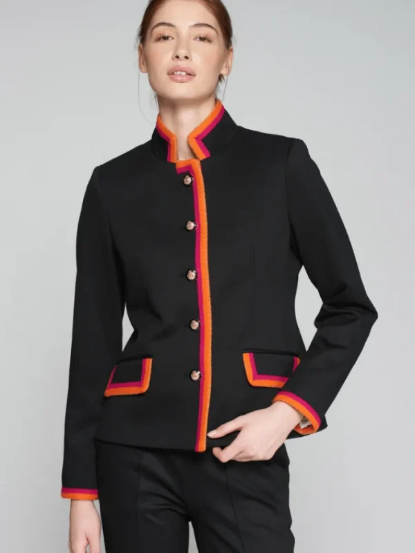 Vilagallo Coats And Jackets | Gifts Under £250^DOROTHEA Black Twill Jacket With Pink And Orange Border 3180