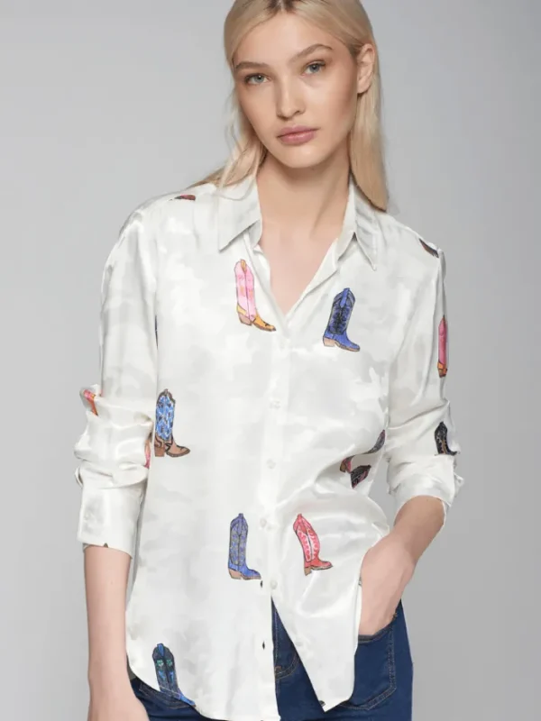 Vilagallo Tops | Gifts Under £100^GABY White Cowboy Print Shirt Blouse 31868