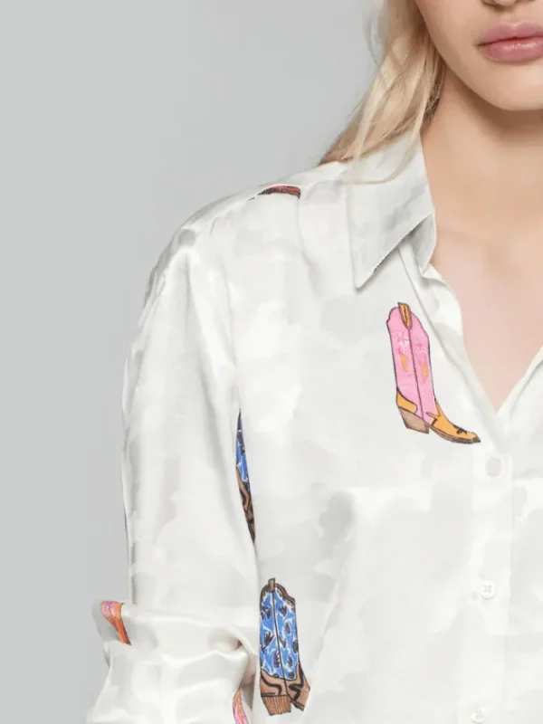 Vilagallo Tops | Gifts Under £100^GABY White Cowboy Print Shirt Blouse 31868