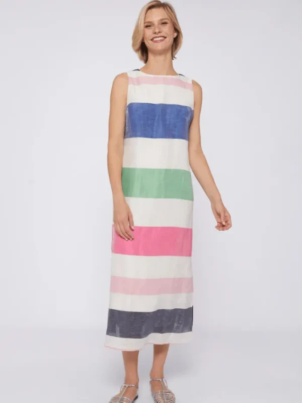 Vilagallo Dresses | Gifts Under £250^LIANA Midi Linen Dress In Multicolour Stripes 31226