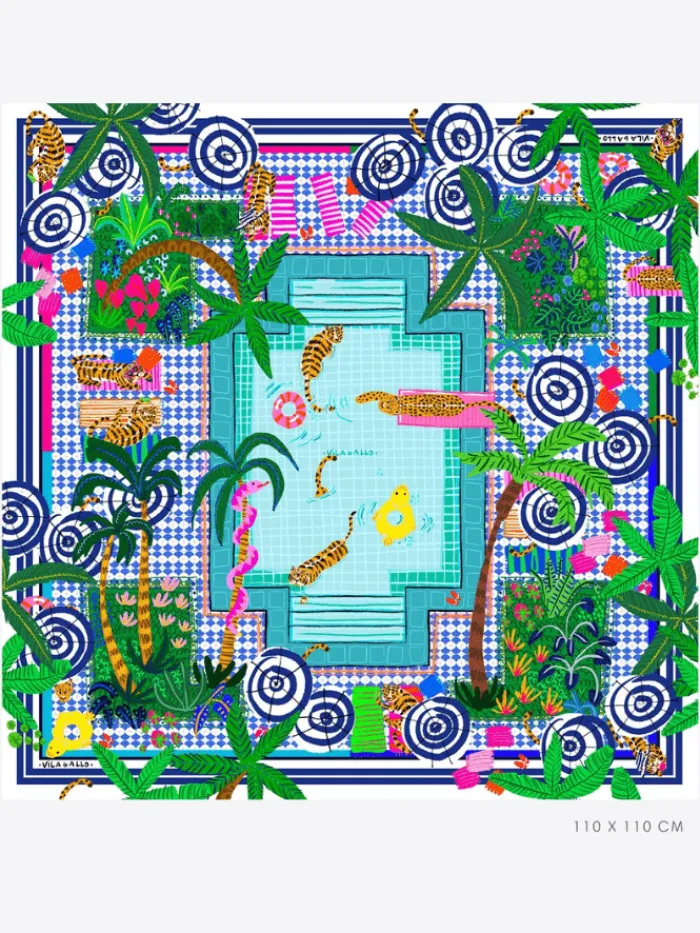 vilagallo_womens_foulard__0.webp Vilagallo Scarves & Gloves | Gifts Under £250^Womens' FOULARD Piscina Tropical Print Silk Scarf 32488