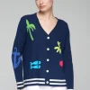 Vilagallo Knitwear | Coats And Jackets^Women's INTARSIA Wool Cardigan In Blue With Multi Colours 32