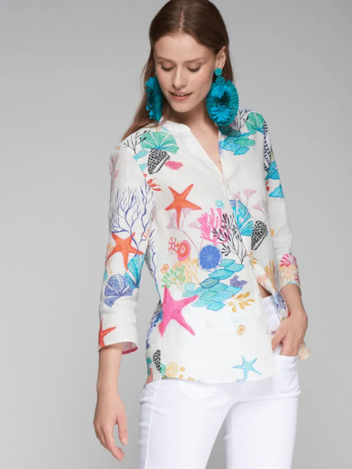 vilagallo_womens_juliet_l_1.webp Vilagallo Tops | Gifts Under £250^Women's JULIET Linen Marine Print Blouse 32312