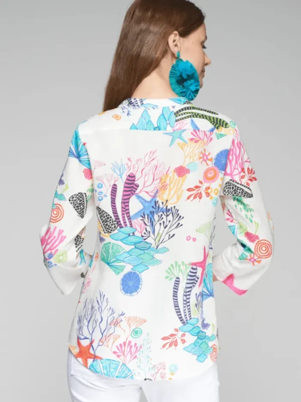 Vilagallo Tops | Gifts Under £250^Women's JULIET Linen Marine Print Blouse 32312
