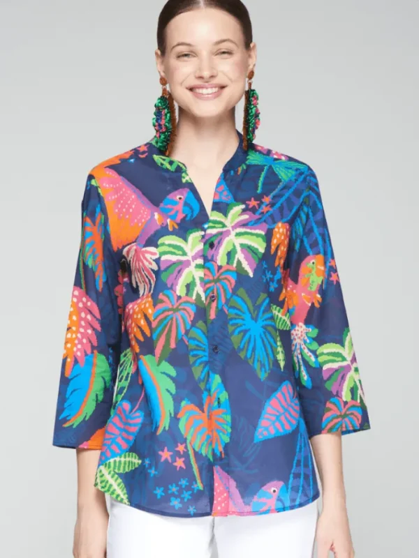 Vilagallo Tops | T-Shirts^Women's JULIET Tropical Print Shirt Blouse 32277