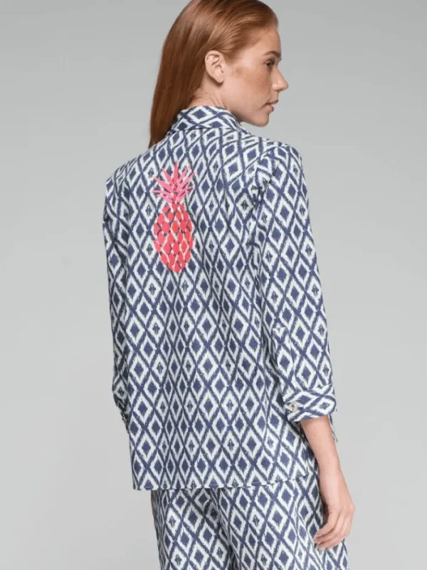 Vilagallo Tops | Gifts Under £250^Women's POLINE Blue Ikat Embroidered Blouse 32330