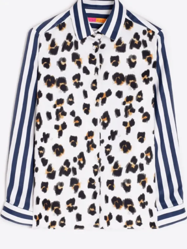 Vilagallo Tops | T-Shirts^Women's TEA Leopard And Flowers Contrast Print Shirt 32435